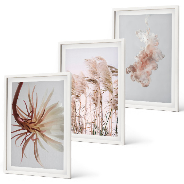 Gerahmtes bilderset Set aus Gras, Blumen und hellem Hintergrund