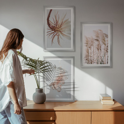 Gerahmtes bilderset Set aus Gras, Blumen und hellem Hintergrund