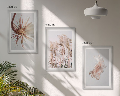 Gerahmtes bilderset Set aus Gras, Blumen und hellem Hintergrund