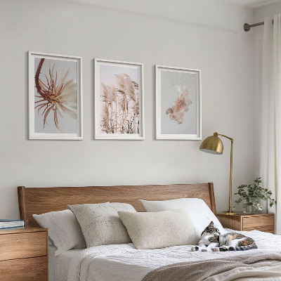 Gerahmtes bilderset Set aus Gras, Blumen und hellem Hintergrund