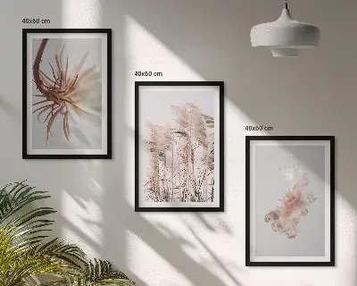 Gerahmtes Bilderset mit Gras, Blumen und hellem Hintergrund