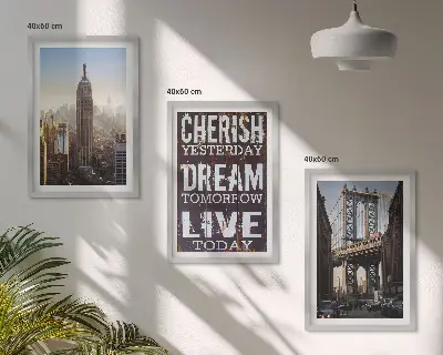 3er-Set Bilder mit Rahmen mit Zitat über New Yorker Landschaften