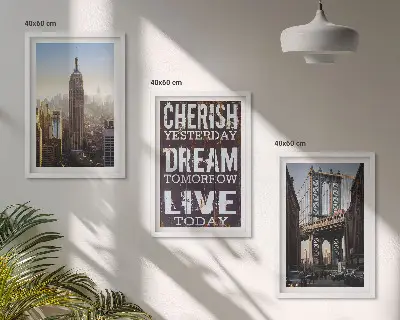 3er-Set Bilder mit Rahmen mit Zitat über New Yorker Landschaften