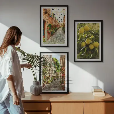 Gerahmtes Bilderset Straßen mit Zitronenblüten als Motiv