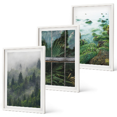 Bilder-3er-set mit rahmen Waldnebel, Flussufer, Gewächshaus