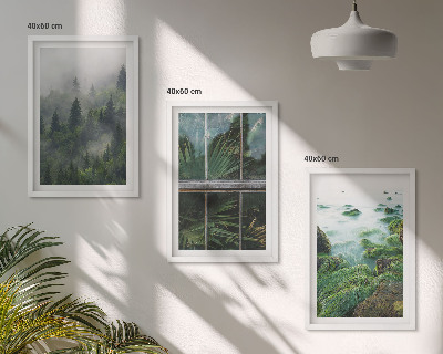 Bilder-3er-set mit rahmen Waldnebel, Flussufer, Gewächshaus
