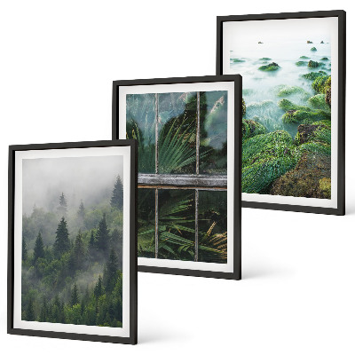 Bilder-3er-set mit rahmen Waldnebel, Flussufer, Gewächshaus