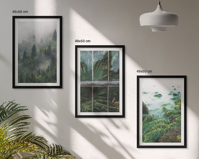 Bilder-3er-set mit rahmen Waldnebel, Flussufer, Gewächshaus