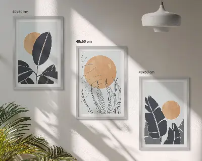 Gerahmtes Bilderset mit minimalistischem Pflanzenmuster in der Farbe große Sonnen