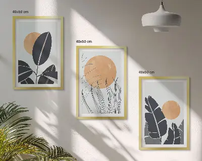 Gerahmtes Bilderset mit minimalistischem Pflanzenmuster in der Farbe große Sonnen