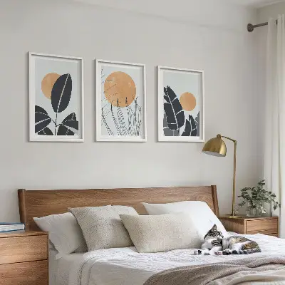 Gerahmtes Bilderset mit minimalistischem Pflanzenmuster in der Farbe große Sonnen