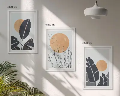 Gerahmtes Bilderset mit minimalistischem Pflanzenmuster in der Farbe große Sonnen