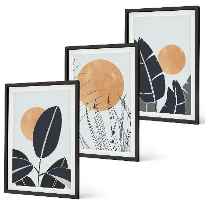 Gerahmtes Bilderset mit minimalistischem Pflanzenmuster in der Farbe große Sonnen