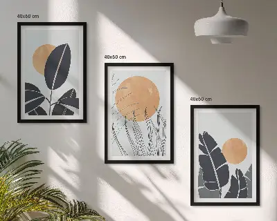 Gerahmtes Bilderset mit minimalistischem Pflanzenmuster in der Farbe große Sonnen