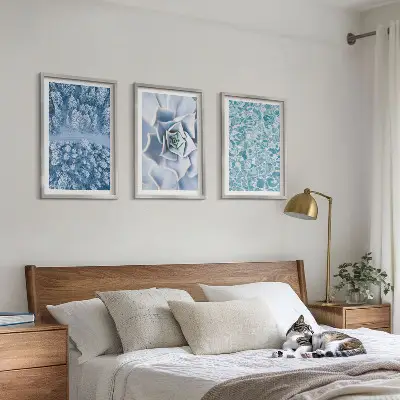 3er-Set Bilder mit Rahmen Winterwald mit blauer Blume und Wasser