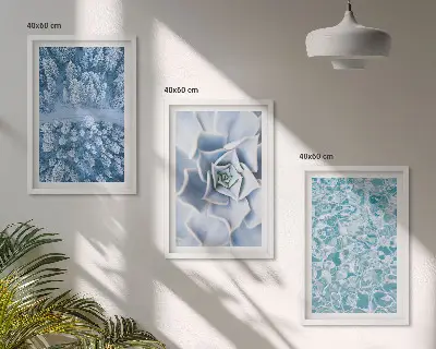 3er-Set Bilder mit Rahmen Winterwald mit blauer Blume und Wasser