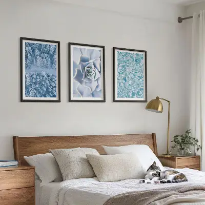 3er-Set Bilder mit Rahmen Winterwald mit blauer Blume und Wasser