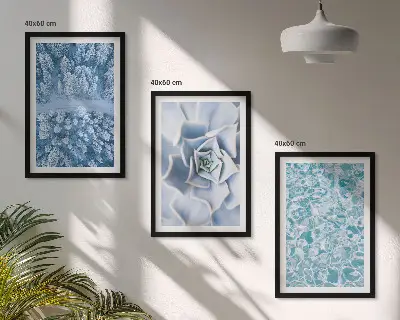 3er-Set Bilder mit Rahmen Winterwald mit blauer Blume und Wasser