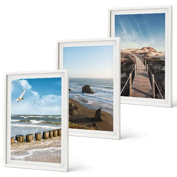 3er-Set Wandbilder mit Rahmen Strandwellen, Himmelsbrücke und Spaziergang