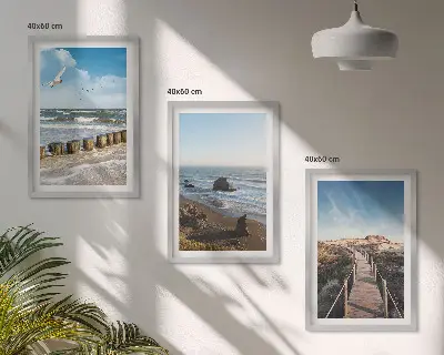 3er-Set Wandbilder mit Rahmen Strandwellen, Himmelsbrücke und Spaziergang