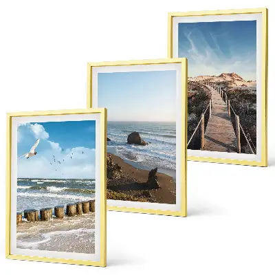 3er-Set Wandbilder mit Rahmen Strandwellen, Himmelsbrücke und Spaziergang