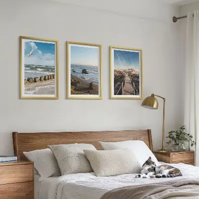 3er-Set Wandbilder mit Rahmen Strandwellen, Himmelsbrücke und Spaziergang