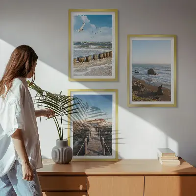 3er-Set Wandbilder mit Rahmen Strandwellen, Himmelsbrücke und Spaziergang