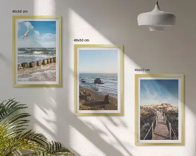 3er-Set Wandbilder mit Rahmen Strandwellen, Himmelsbrücke und Spaziergang