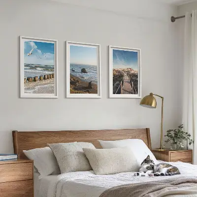 3er-Set Wandbilder mit Rahmen Strandwellen, Himmelsbrücke und Spaziergang