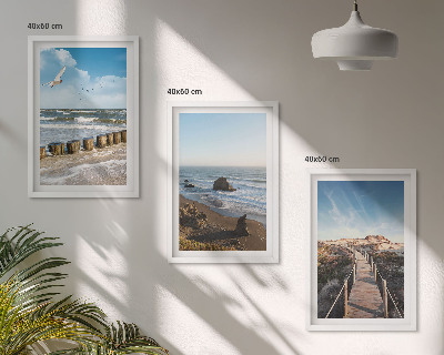 Bilder-3er-set mit rahmen Strandwellen, Himmelsbrücke, Spaziergang