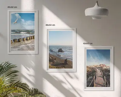 3er-Set Wandbilder mit Rahmen Strandwellen, Himmelsbrücke und Spaziergang