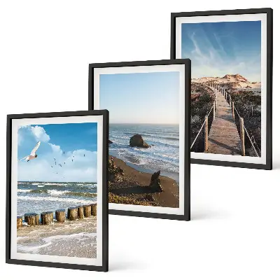 3er-Set Wandbilder mit Rahmen Strandwellen, Himmelsbrücke und Spaziergang