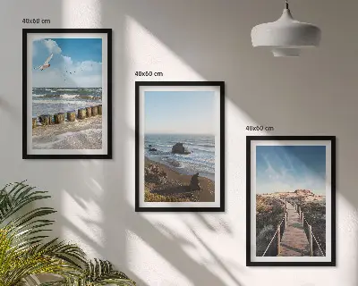 3er-Set Wandbilder mit Rahmen Strandwellen, Himmelsbrücke und Spaziergang