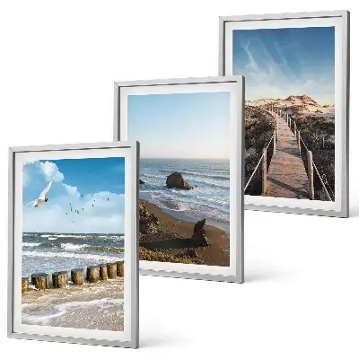 3er-Set Wandbilder mit Rahmen Strandwellen, Himmelsbrücke und Spaziergang