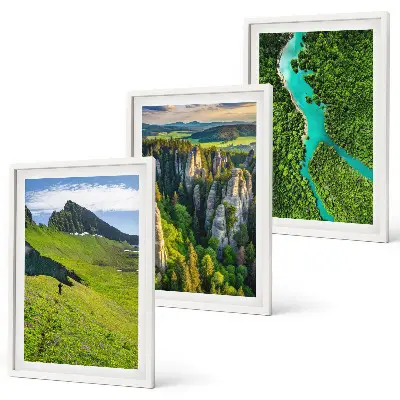 Grüne Berge und Flussfelsen 3er-Set Bilder mit Rahmen