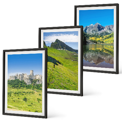 Bilder-3er-set mit rahmen Grüne Hügel mit einer Burg