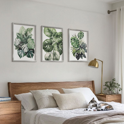 Bilder-3er-set mit rahmen Aquarell von grünen tropischen Blättern
