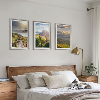 Bilder-3er-set mit rahmen Berglandschaft mit Blumen