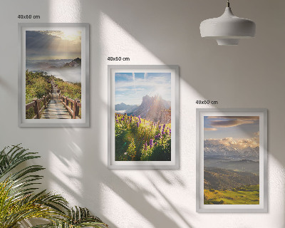 Bilder-3er-set mit rahmen Berglandschaft mit Blumen
