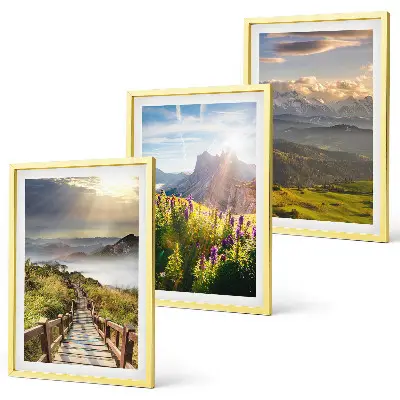 Berglandschaft mit Blumen 3er-Set Bilder mit Rahmen