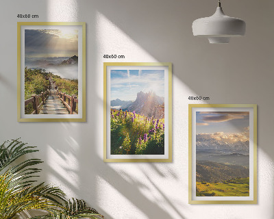 Bilder-3er-set mit rahmen Berglandschaft mit Blumen