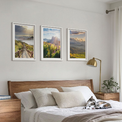 Bilder-3er-set mit rahmen Berglandschaft mit Blumen