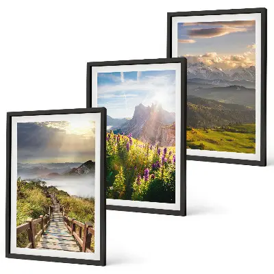Berglandschaft mit Blumen 3er-Set Bilder mit Rahmen