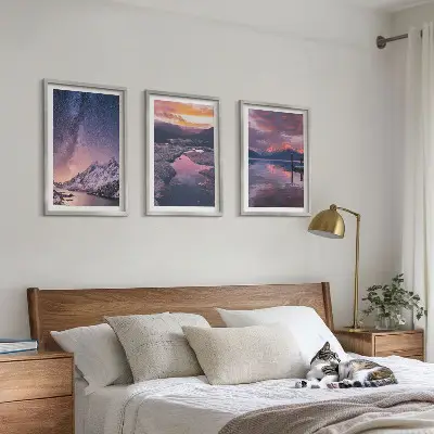 3er-Set Wandbilder mit Rahmen mit Motiven von Bergen, Wasser und wunderschönen Landschaften