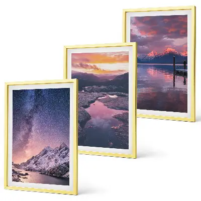 3er-Set Wandbilder mit Rahmen mit Motiven von Bergen, Wasser und wunderschönen Landschaften