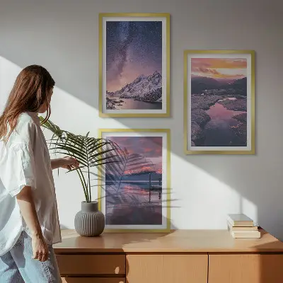 3er-Set Wandbilder mit Rahmen mit Motiven von Bergen, Wasser und wunderschönen Landschaften
