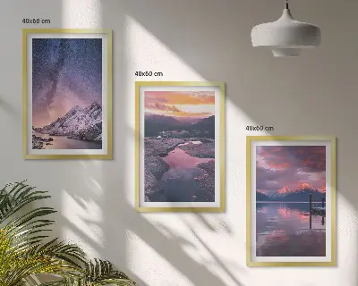 3er-Set Wandbilder mit Rahmen mit Motiven von Bergen, Wasser und wunderschönen Landschaften