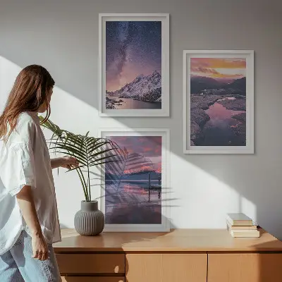 3er-Set Wandbilder mit Rahmen mit Motiven von Bergen, Wasser und wunderschönen Landschaften