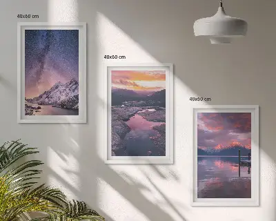 3er-Set Wandbilder mit Rahmen mit Motiven von Bergen, Wasser und wunderschönen Landschaften