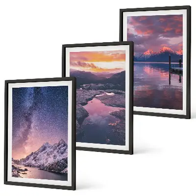 3er-Set Wandbilder mit Rahmen mit Motiven von Bergen, Wasser und wunderschönen Landschaften